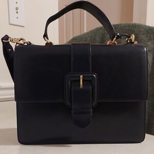 Brahmin Medium Francine Navy Blue Topsail Genuine Leather Handbag